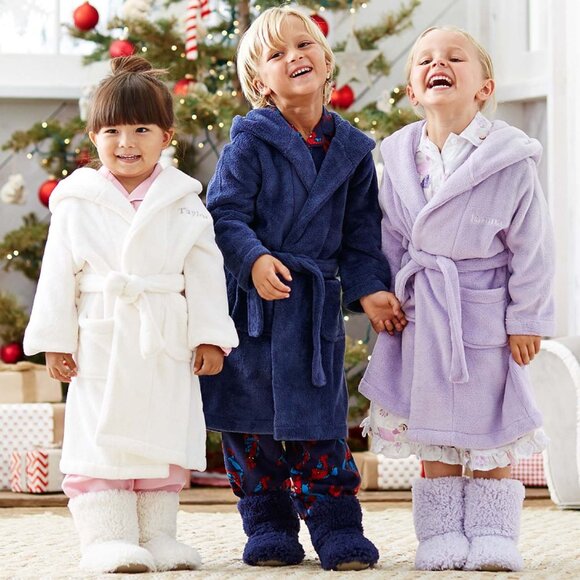 Pottery Barn Kids Other - Pottery Barn Kids Baby Toddler Plush Hooded Fleece Bath Robe Navy Blue 2T - 3T